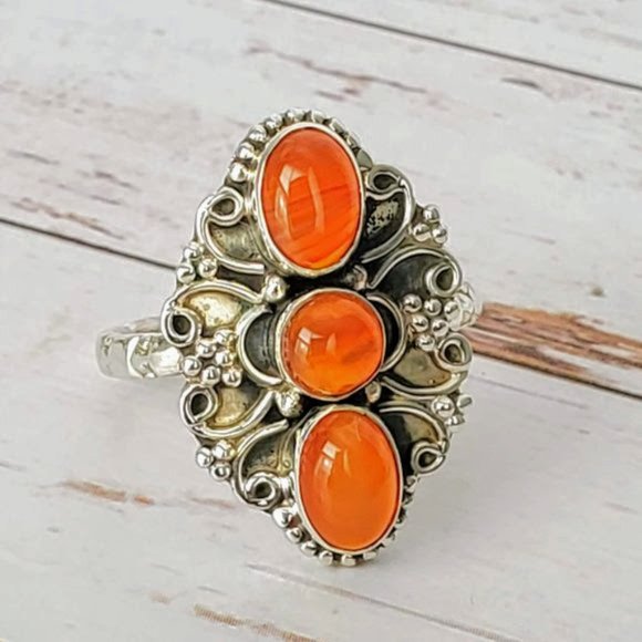 Orange Carnelian Sterling Ring - Picture 5 of 9